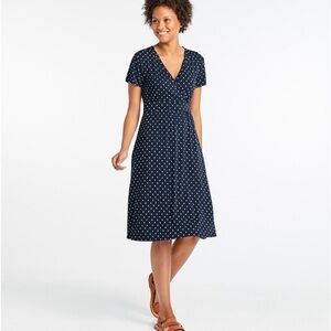 L.L BEAN Women's Summer Knit Dress, Short-Sleeve Print